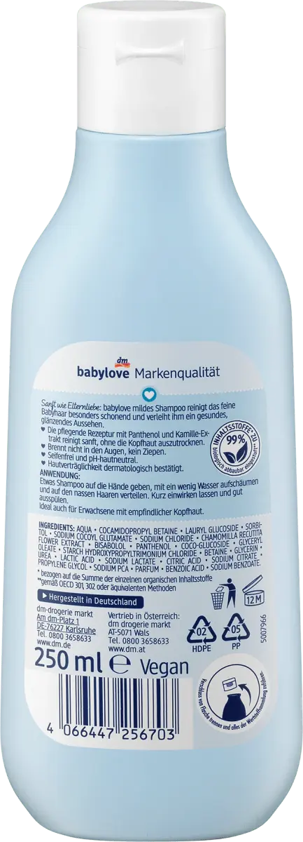 Детский шампунь для нежной чувствительной кожи 250мл babylove — фото 3
