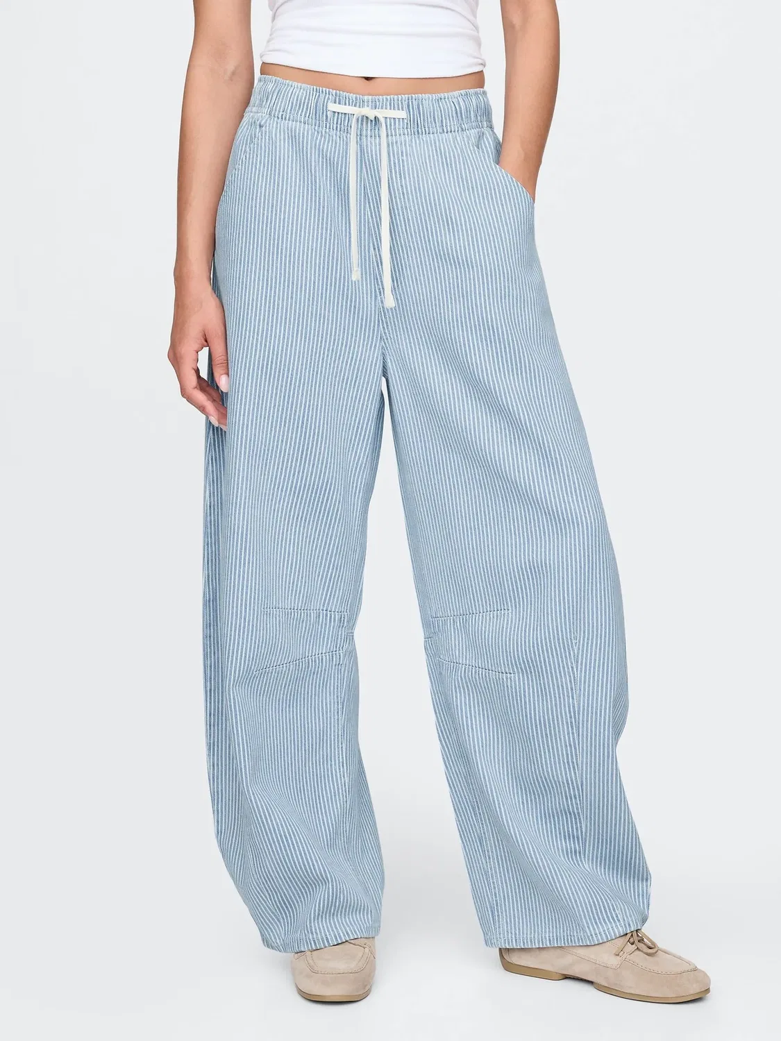 Джинсы-бананы Gap Mid Rise UltraSoft Stripe Easy Barrel Horseshoe, синие