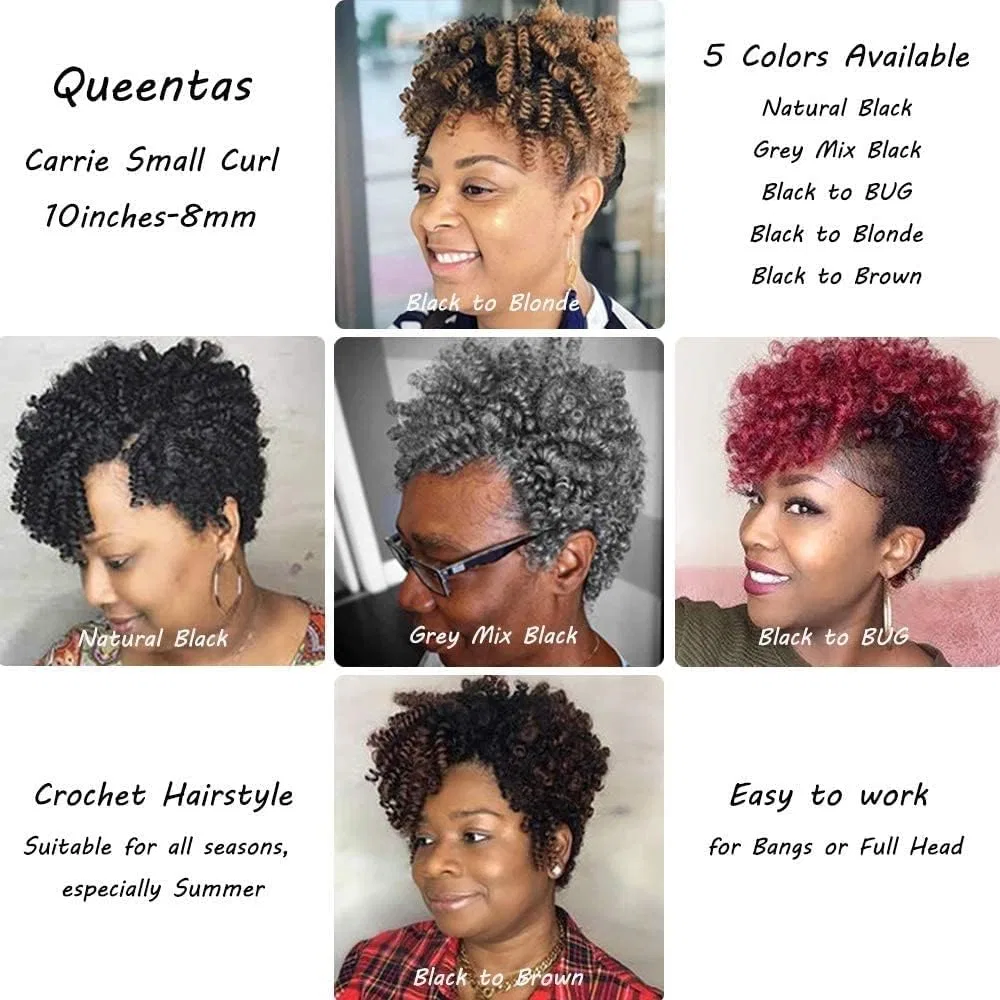 Короткие кудрявые волосы для афроплетения Gogo Curl, 3 упаковки от QUEENTAS Queentas, B-Black To Brown #1B30 — фото 2
