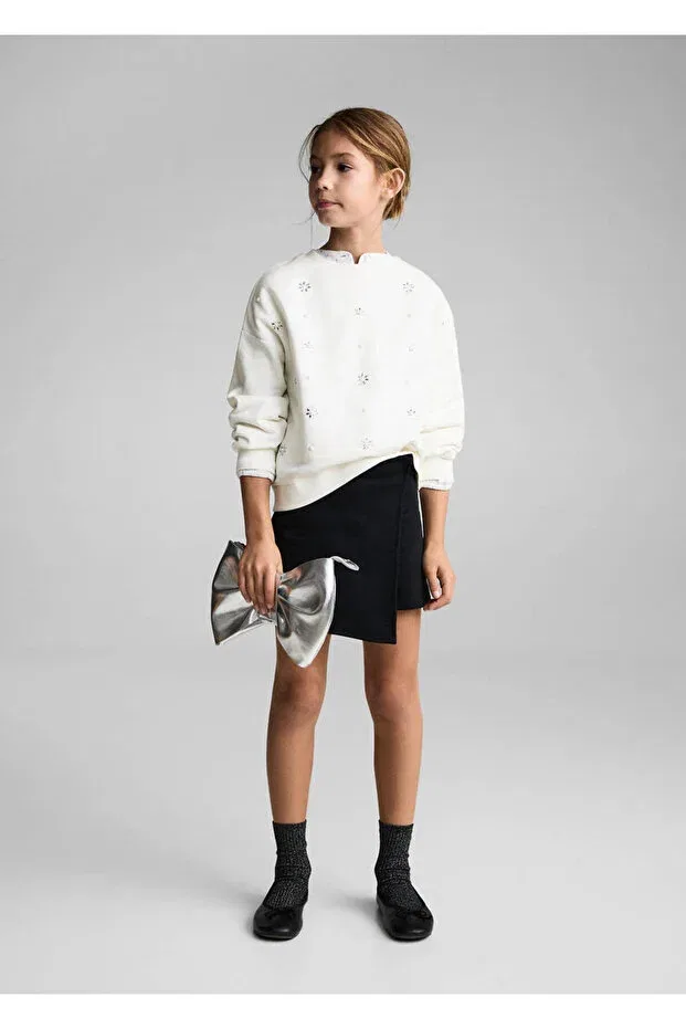 Детские свитшот для девочек с цветочным принтом Mango Kids, Off White — фото 2