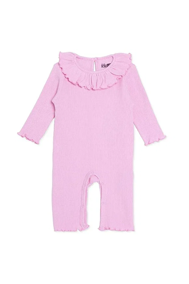 Детский комбинезон для девочек хлопковый Hellobaby baby girl jumpsuit with snap fasteners, crew neck, long sleeves and booties Ebebek Hello Baby, Pink