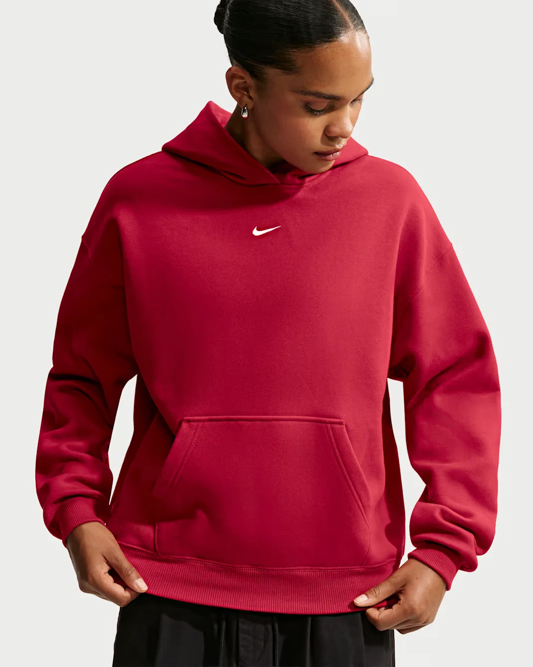 Женская толстовка с капюшоном оверсайз Nike Studio Fleece Medium Weight, Tough Red/Sail — фото 3
