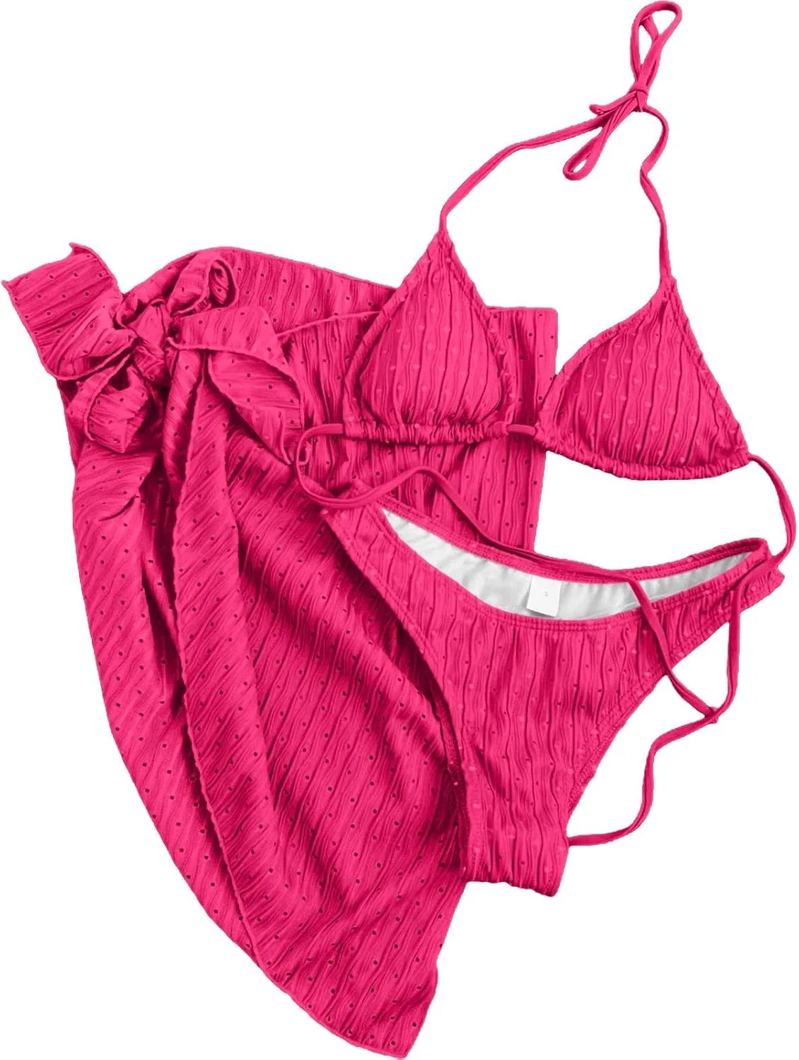 Женский бикини-сет с пуш-ап треугольными чашками и юбкой, Hot Pink