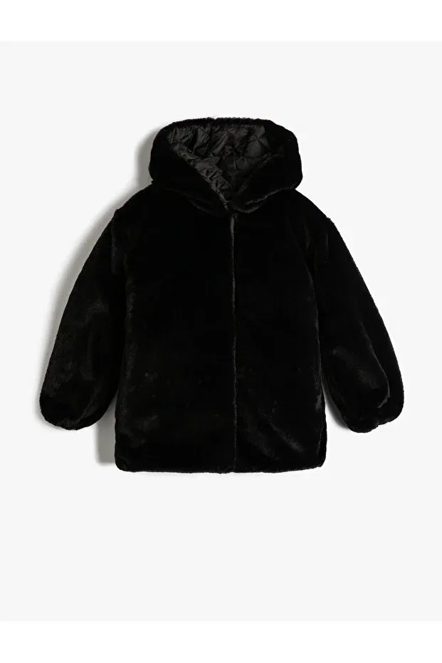 Детское зимнее пальто для девочек с капюшоном Koton, Black — фото 2