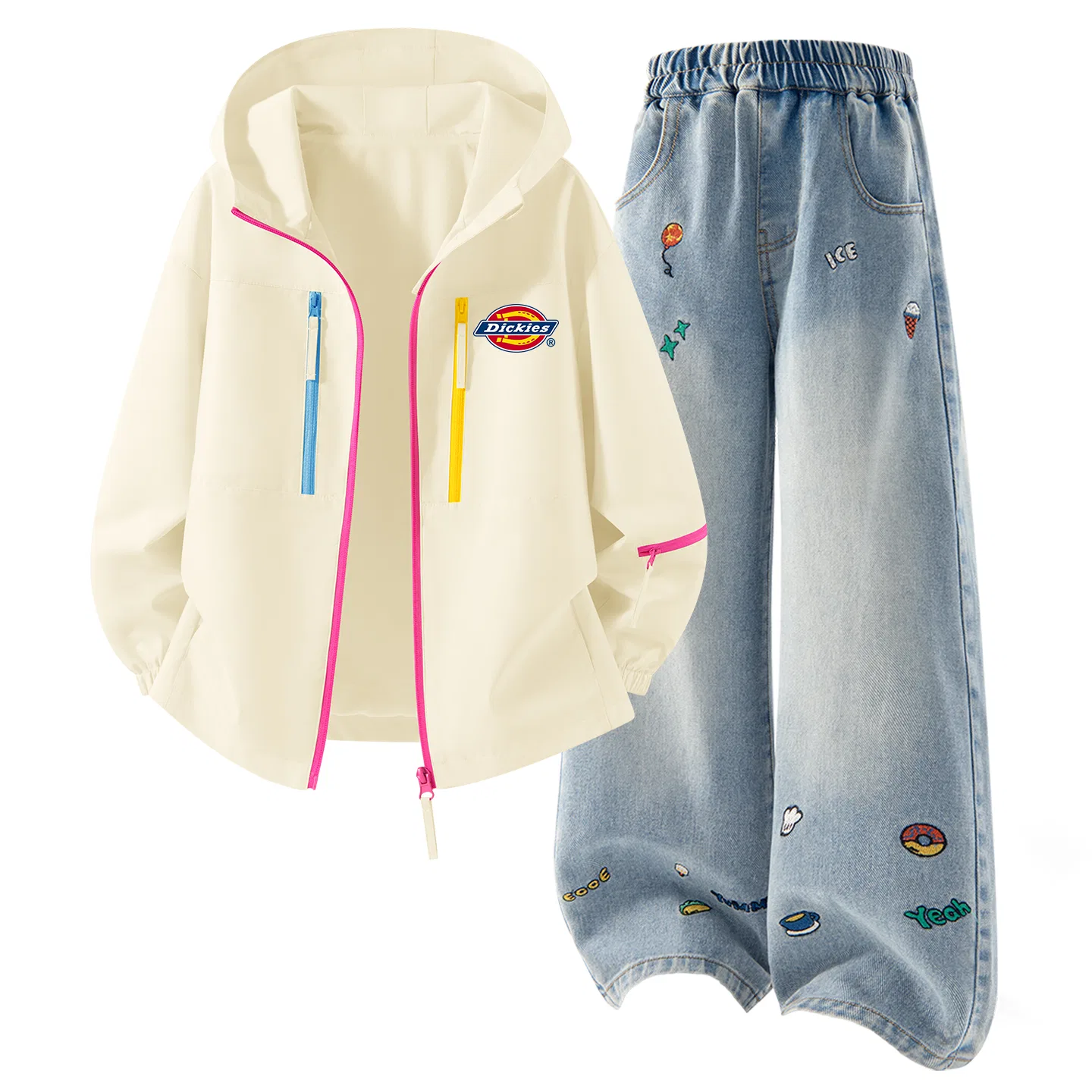 Детский комплект из худи и брюк с капюшоном, Silicone Standard K Dawn White+Solid Color Denim Blue, Dickies