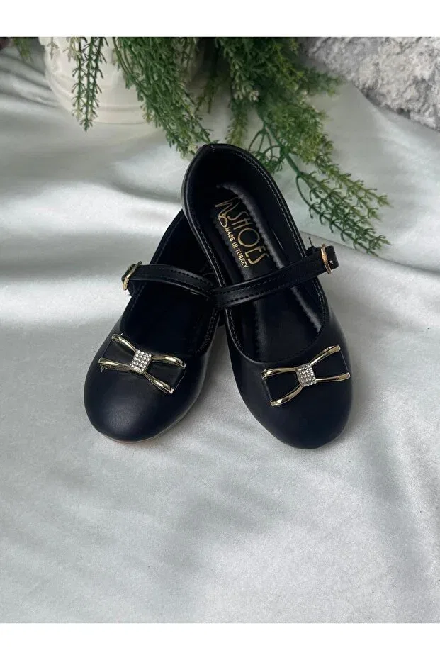 Детские балетки для девочек с ремешком Shoes, Black — фото 2