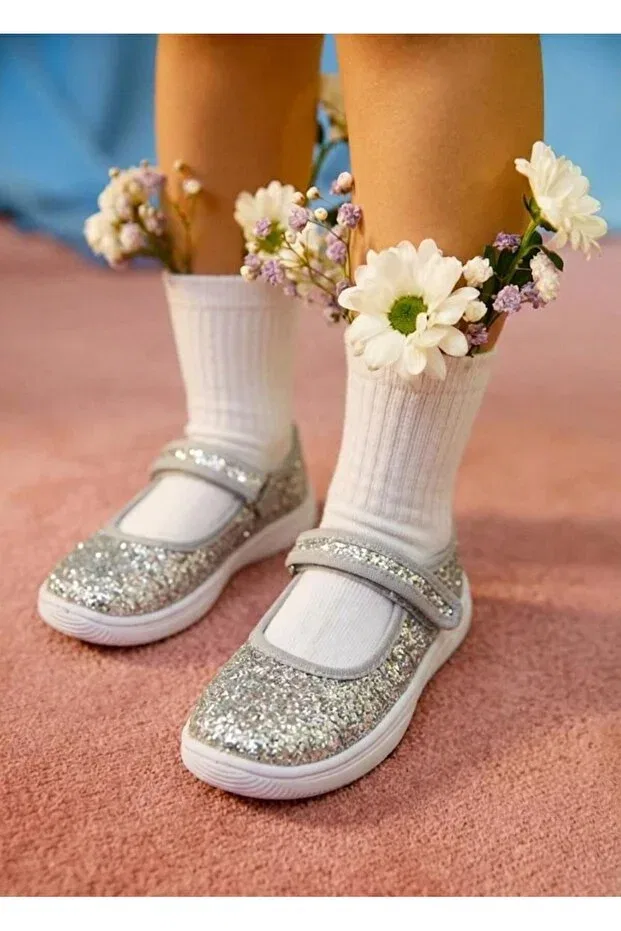 Детские балетки для девочек хлопковые Yoyo Junior, Silver — фото 4