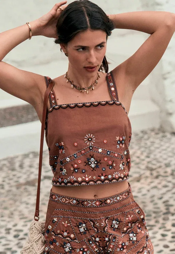 Блуза с вышивкой Regular fit Next, rust brown, коричневый — фото 2