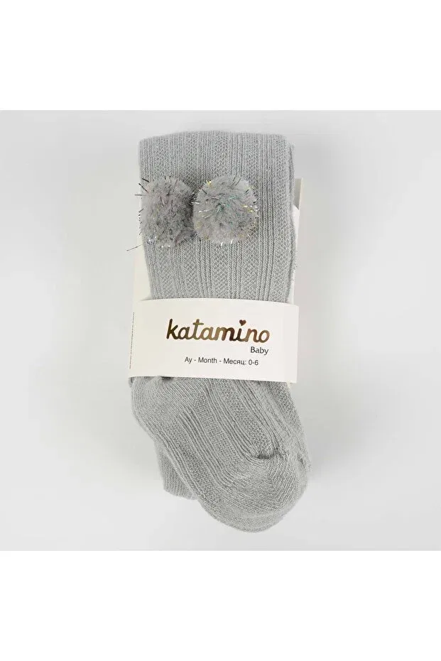 Детские колготки для девочек хлопковые Leoni baby girl cotton pantyhose with accessories Katamino, Light Gray — фото 2