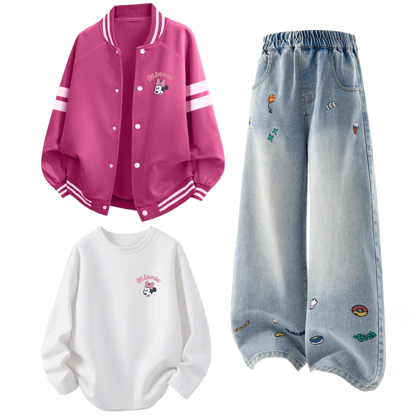 Детский спортивный комплект с принтом Disney, Di Li Yan K Fuchsia+Solid Color Denim Blue+Di Li Yan K White