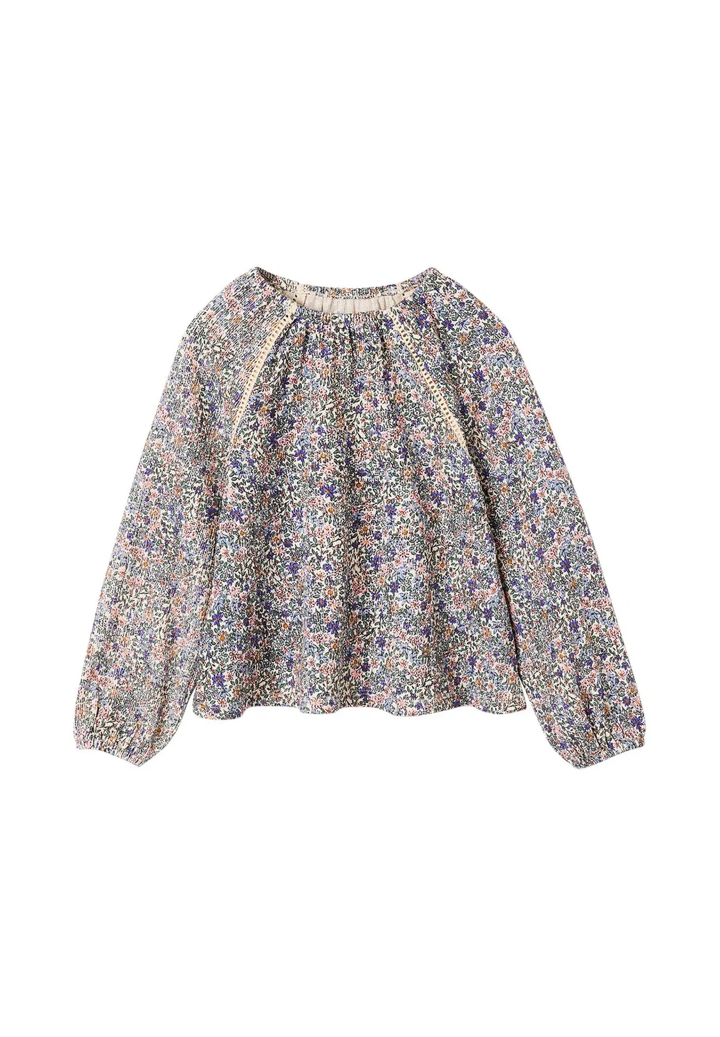 Langarmbluse mädchen, crinkle-jersey - long sleevet top Vertbaudet, Wollweiß