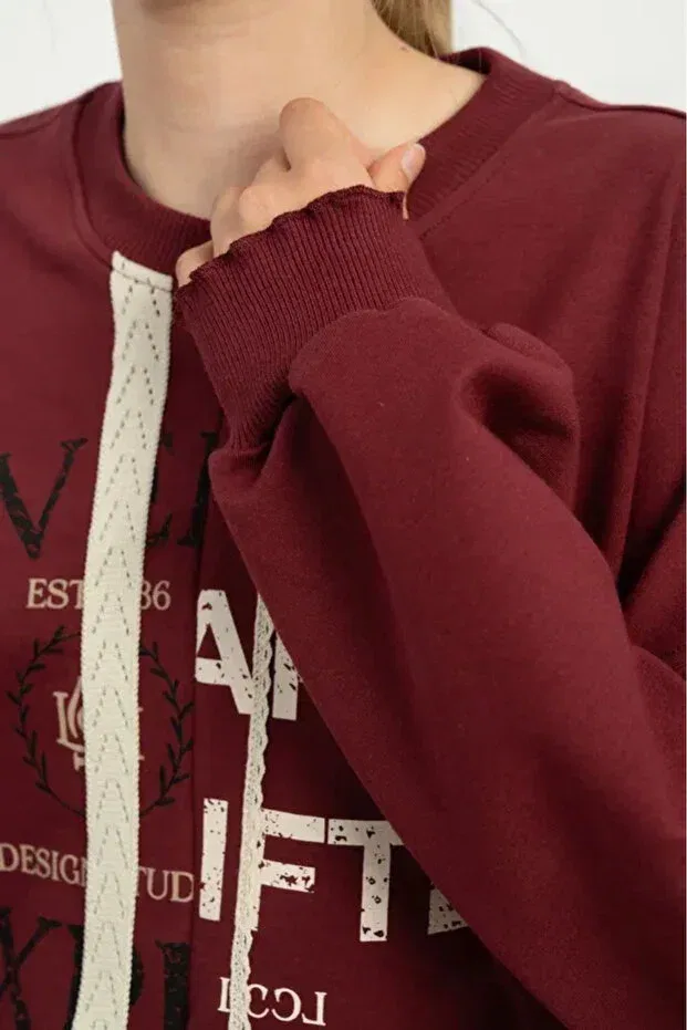 Детские свитшот для девочек с принтом 2-thread sweatshirt with extra for on the front Loco Loco, Бургунди — фото 4