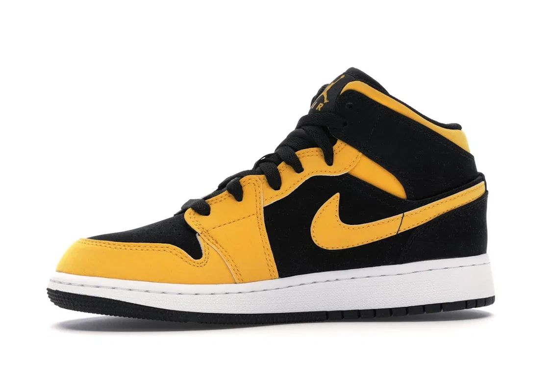 Детские кроссовки с кожаным верхом Jordan 1 Mid Reverse New Love Jordan, Black/University Gold-White — фото 3