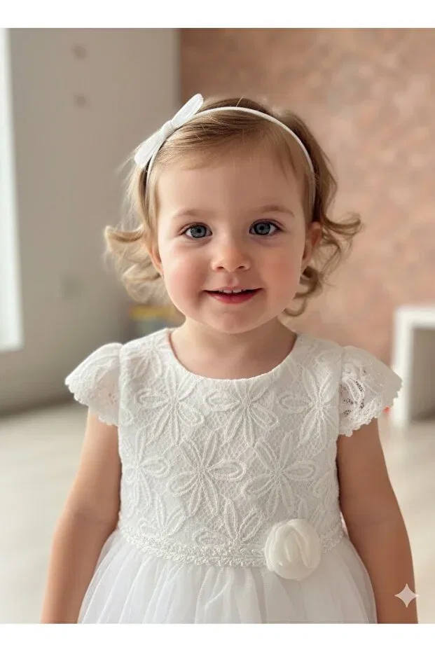 Детское платье для девочек с принтом Cute special occasion baby kids dress with rose accessories Csp Cassiope, White — фото 2