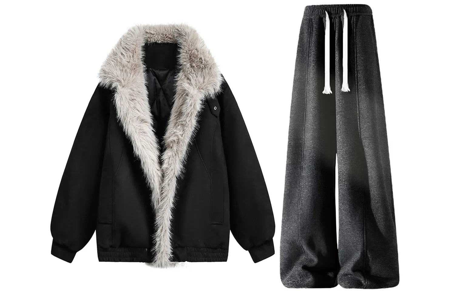 Детский комплект из худи и брюк с флисовой подкладкой X1617, Gray Top+Black Pants — фото 3