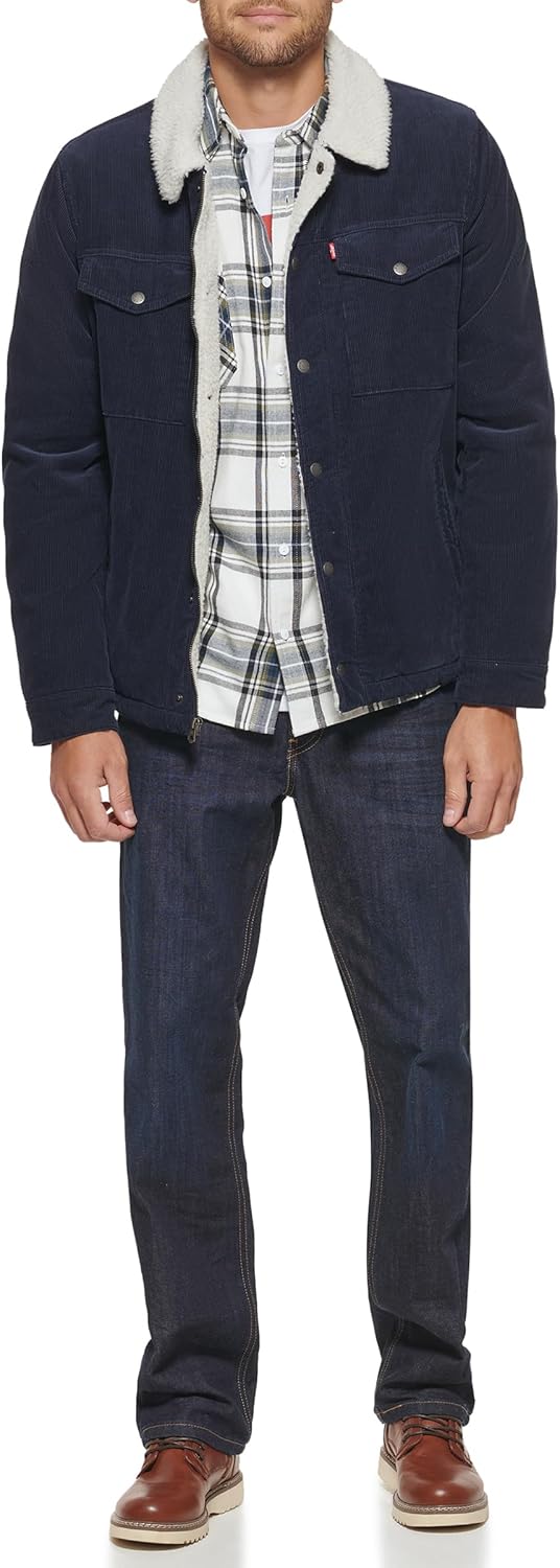 Мужская вельветовая куртка Levi's с подкладкой из шерпы (стандартные размеры, большие и высокие), Navy Corduroy — фото 2