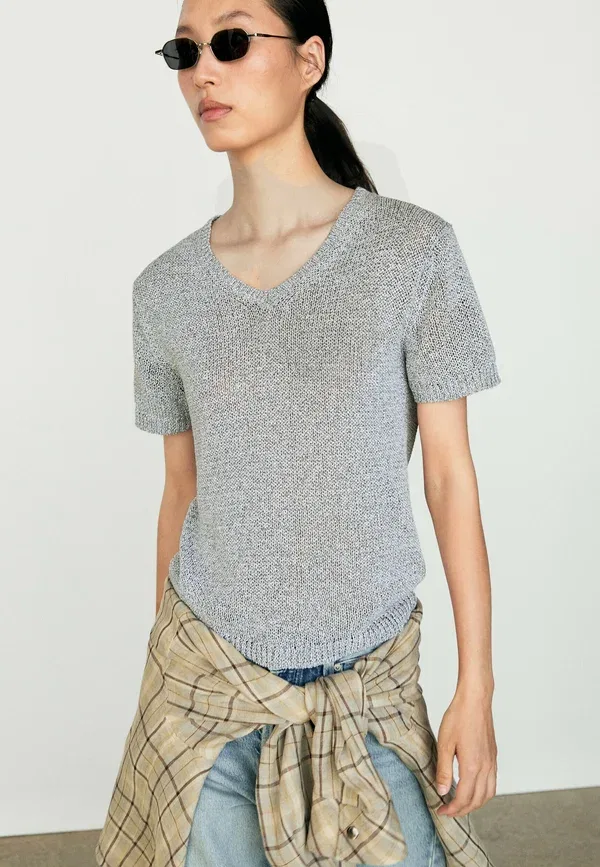 Футболка из меланжа Basic t-shirt Massimo Dutti, Blue-Grey