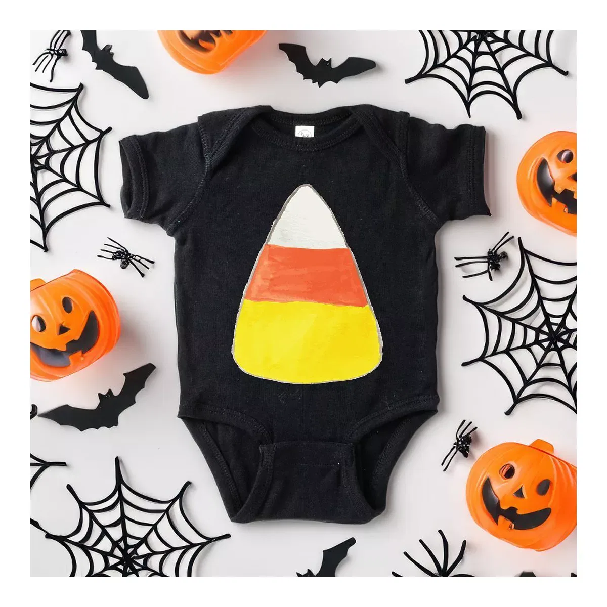 Детское боди с коротким рукавом Watercolor Candy Corn The Juniper Shop, Black — фото 2