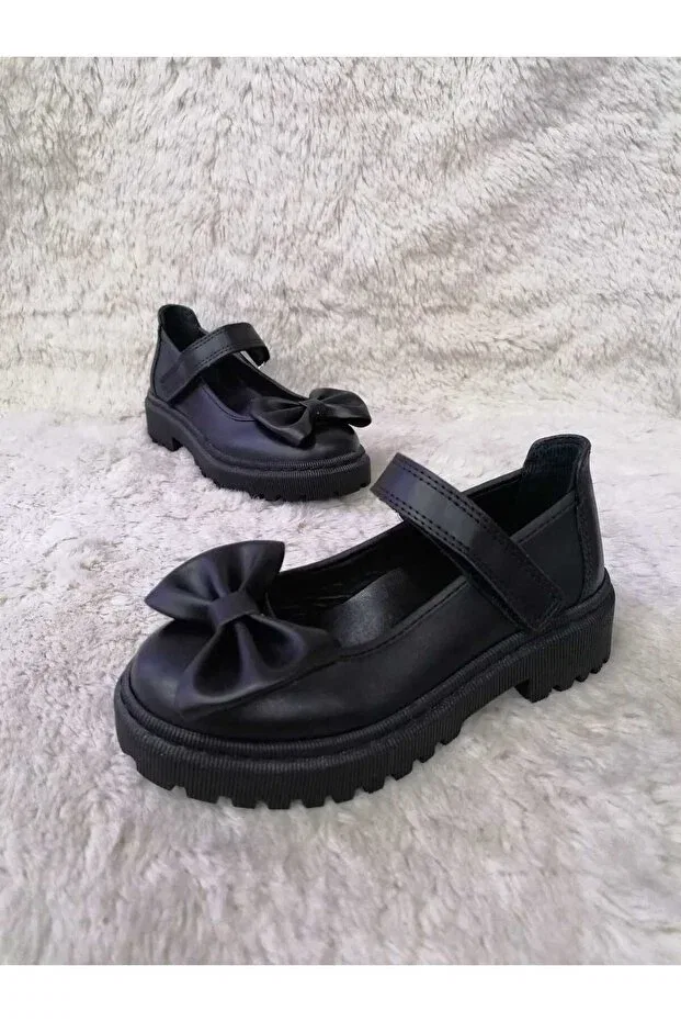 Детские балетки для девочек с бантом Özgür Kids, Black Mat