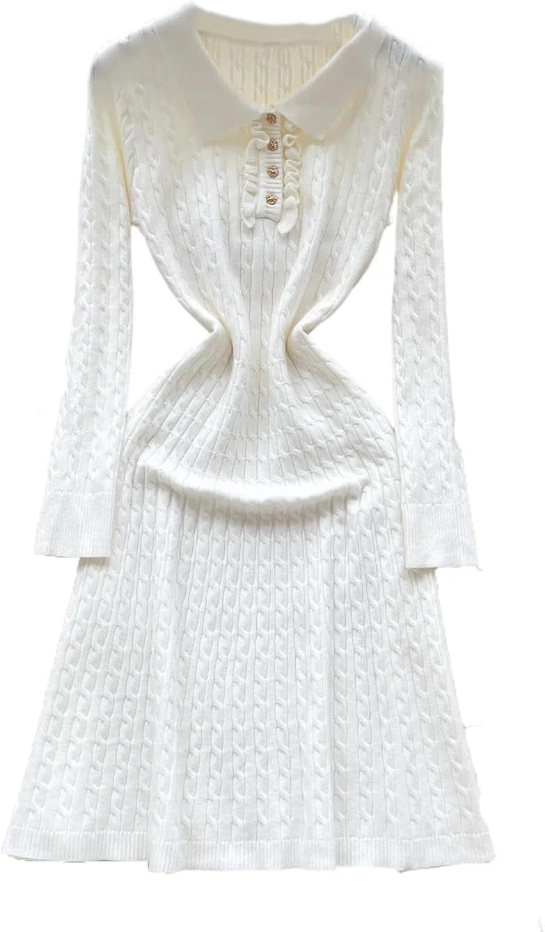 Женское вязаное платье A-силуэта Solid Knit, White