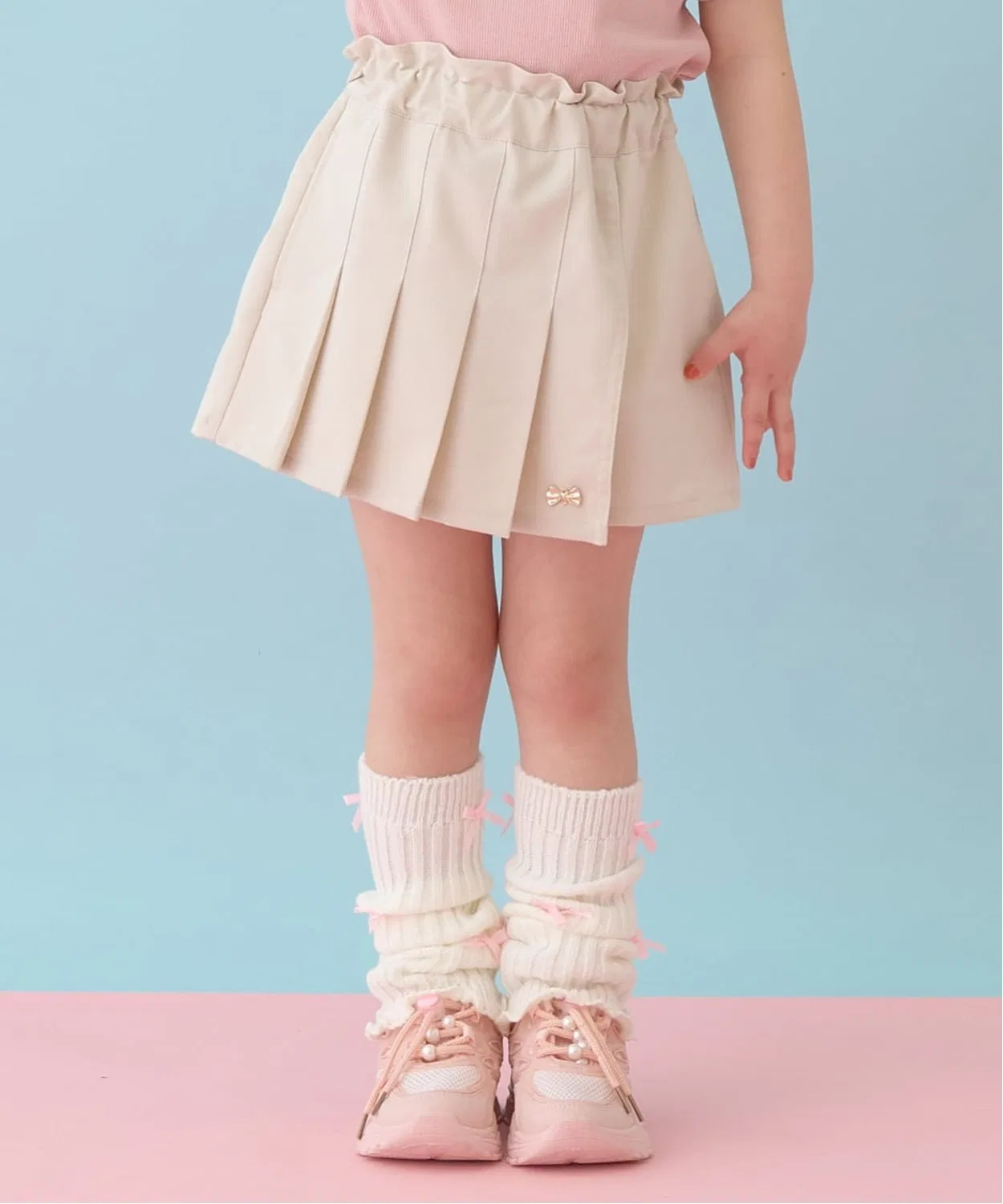 Детские шорты-юбка с фронтальными складками и сердцем-карманом Lycee mine, Light Beige