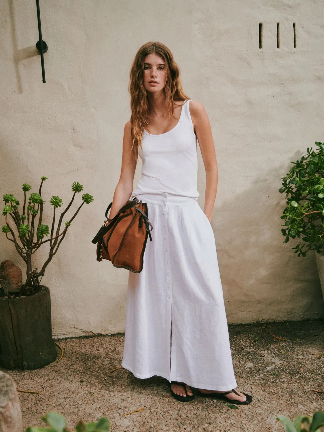 Юбка миди из льна, White N. Premium Linen Midi Skirt Next, белый
