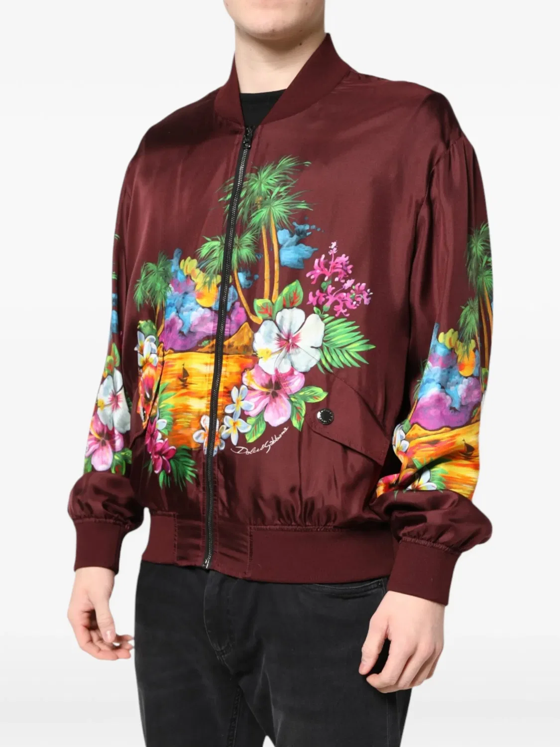 Шелковая куртка с тропическим принтом Dolce & Gabbana, красный — фото 2