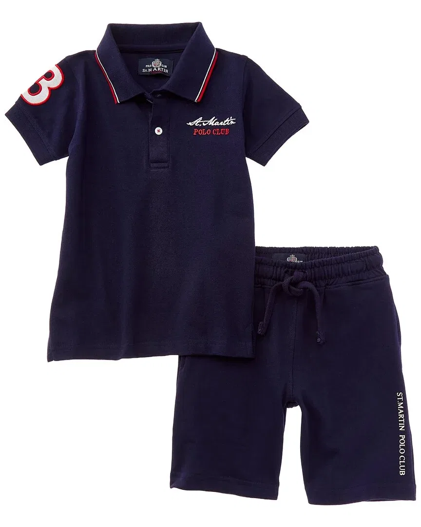 Детский комплект поло и шорт с воротником и планкой Polo Club St. Martin, синий