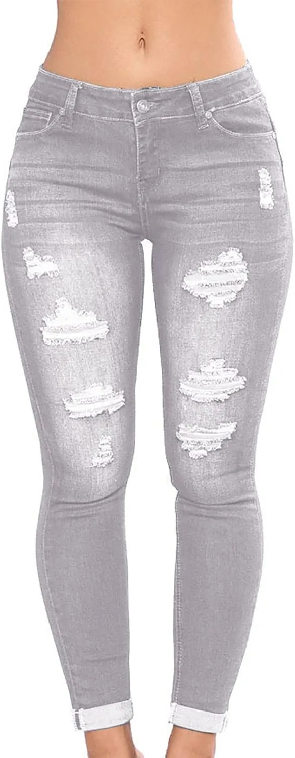 

Женские рваные джинсы Stretchy Slim Mid Rise Casual с карманами Woblesal