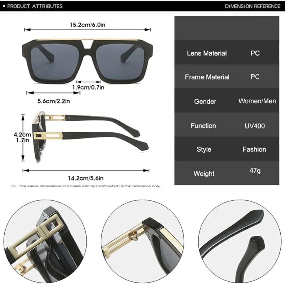 

Модные солнцезащитные очки с двойной перемычкой для женщин, квадратной формы, ретро, ​​гелевые, в стиле панк, мужские солнцезащитные очки UV400 MTZJH, Black Tea