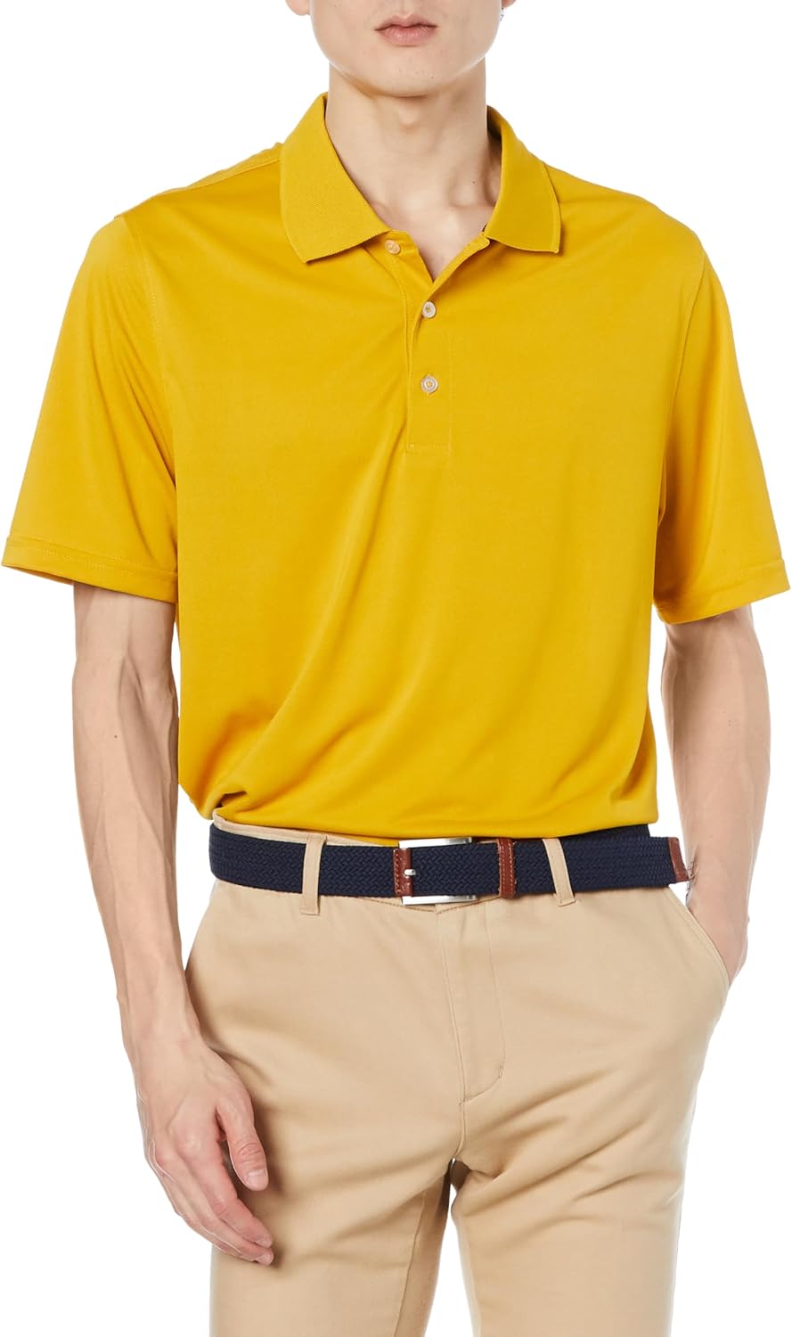 

Мужская быстросохнущая поло-рубашка для гольфа Amazon Essentials стандартного кроя, золотисто-желтый