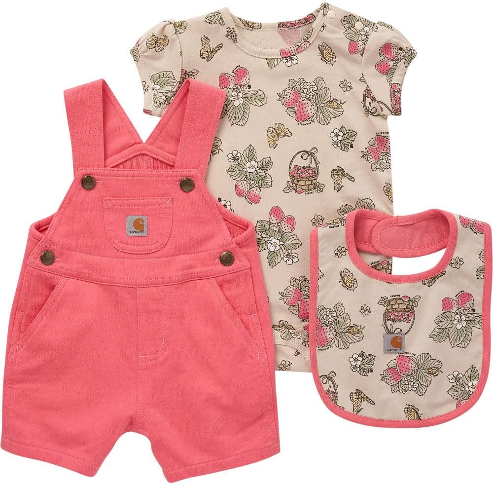 

Carhartt baby-girls Long-sleeve Bodysuit, Shortall и Bib 3-piece Set, Pink Lemonade