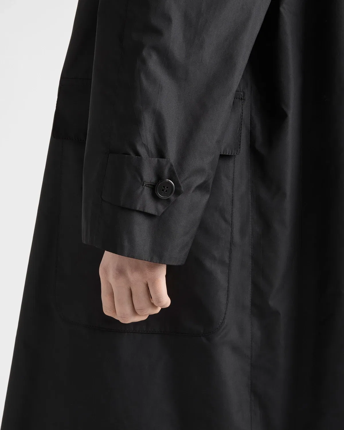 Однобортное пальто из технической тафты Prada, черный — фото 4
