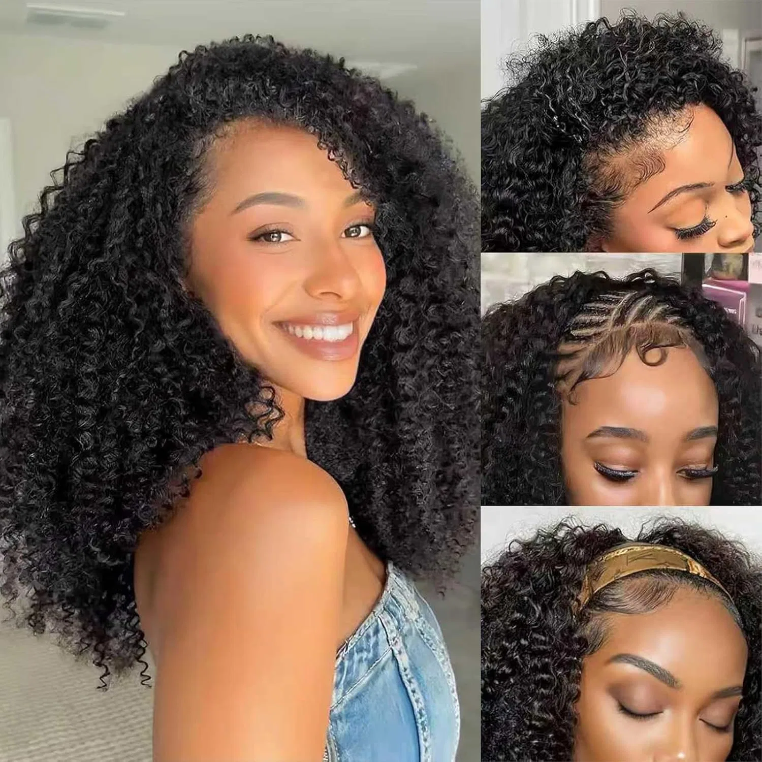 Женский парик из натуральных волос «Kinky Curly Half Wig» 3-в-1 Nicmiss, Kinky Curly Half Wig-1B — фото 2