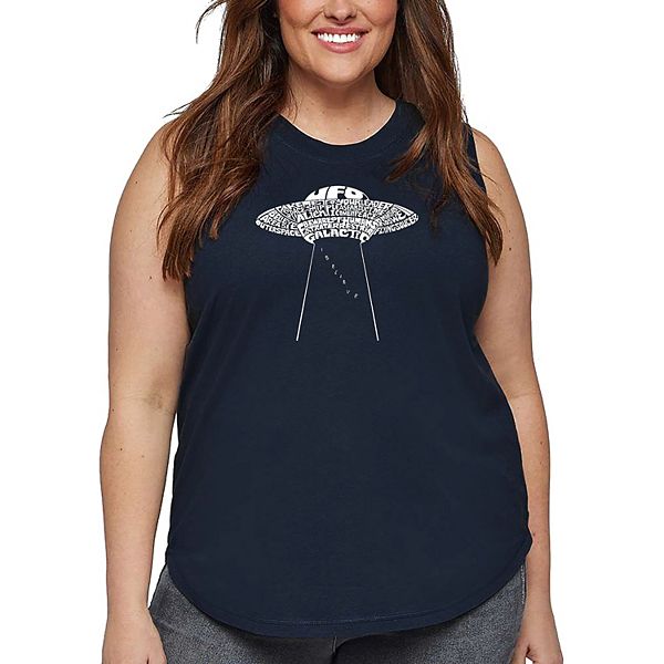 

Женский топ plus size с принтом - летающая тарелка UFO La Pop Art, Navy