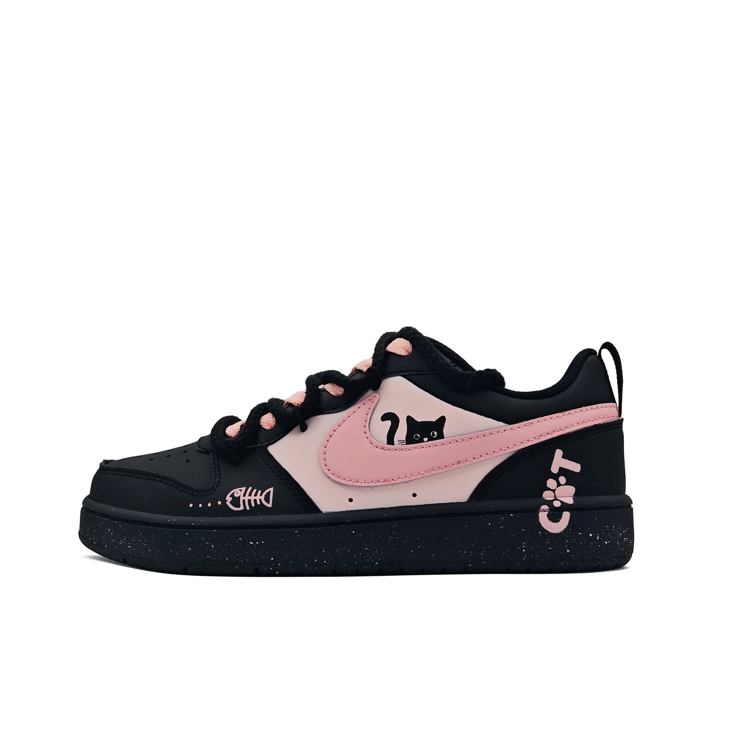Кроссовки для скейтбординга Court Borough 2 Cool Black Cat амортизирующие низкие детские Nike черно-розовые подростковые — фото 2