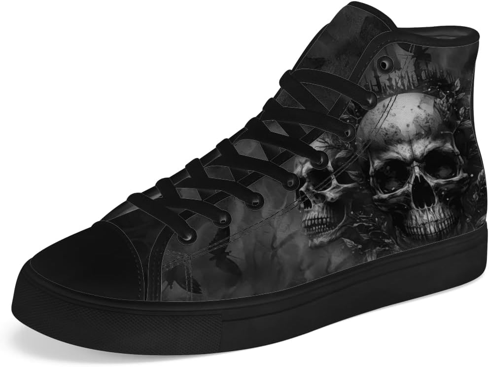 

Мужские и женские высокие кеды с черепом из холщовой ткани, готические с бабочкой, на высокой подошве, шнуровка, повседневная обувь Chebing, серый