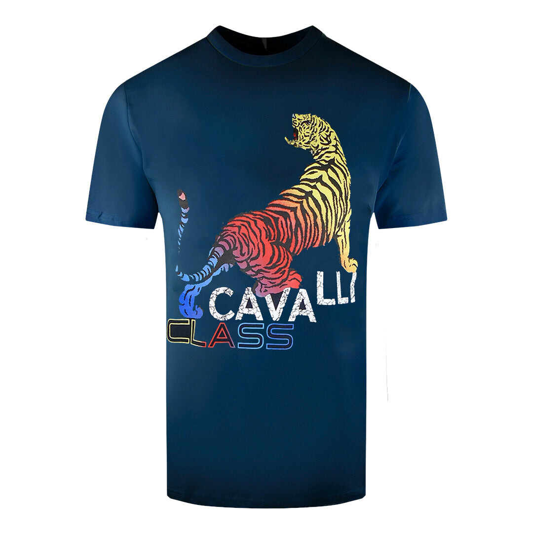 

Футболка с ярким тигровым рисунком Cavalli Class, синий