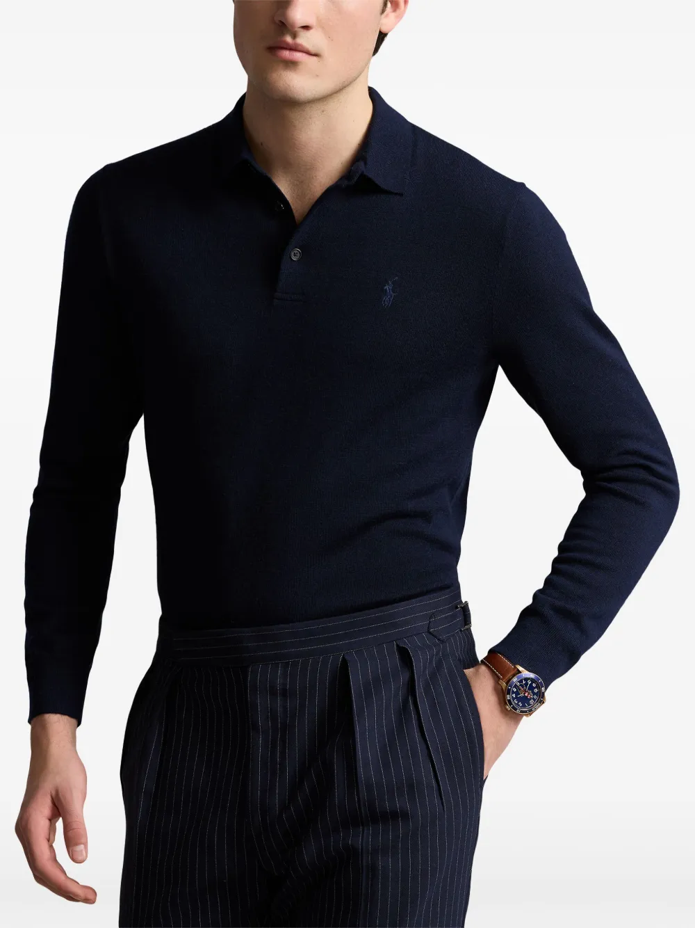 Шерстяная рубашка поло с длинными рукавами POLO RALPH LAUREN, синий — фото 3
