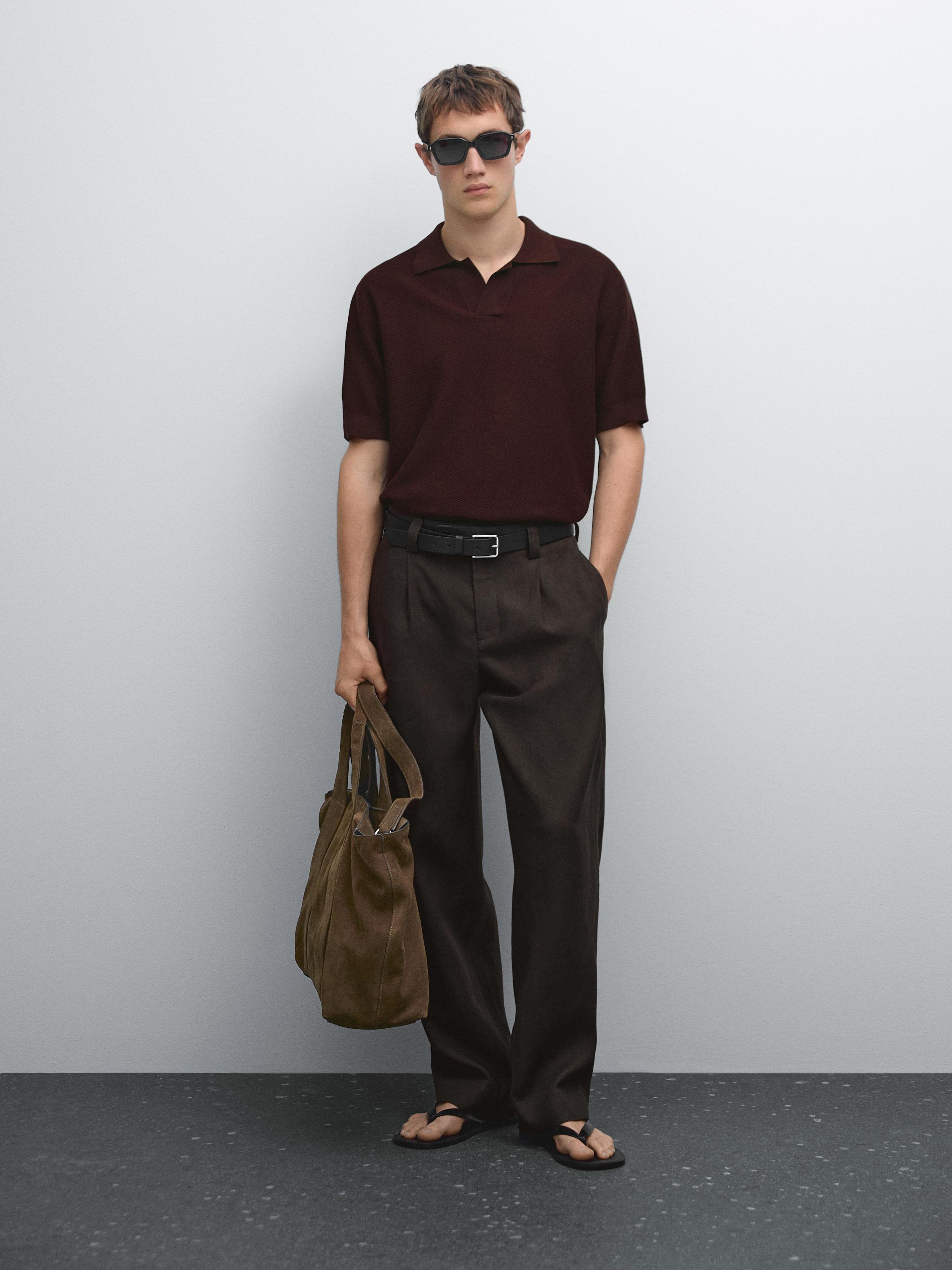 

Текстурированная трикотажная рубашка-поло с короткими рукавами Massimo Dutti, бургундия