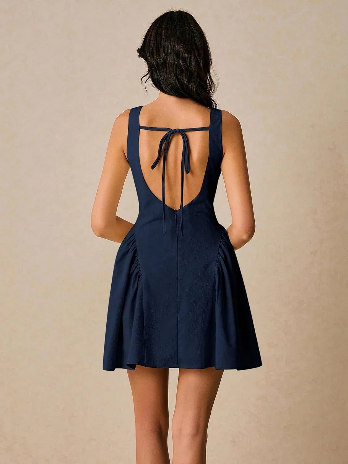 Женское повседневное платье с пуговицами Sleeveless, Navy Blue — фото 3