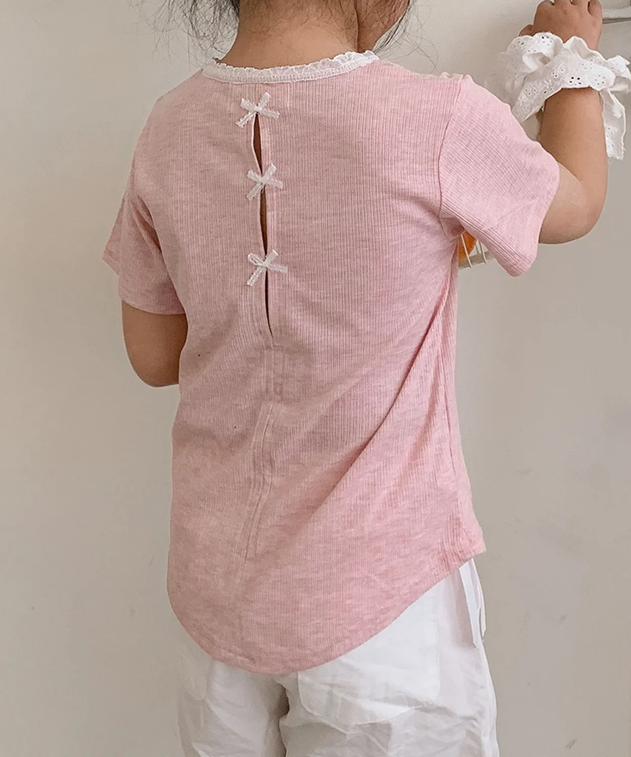 Детская футболка с принтом и бантом на спине, модель Back Ribbon, aimoha, Pink