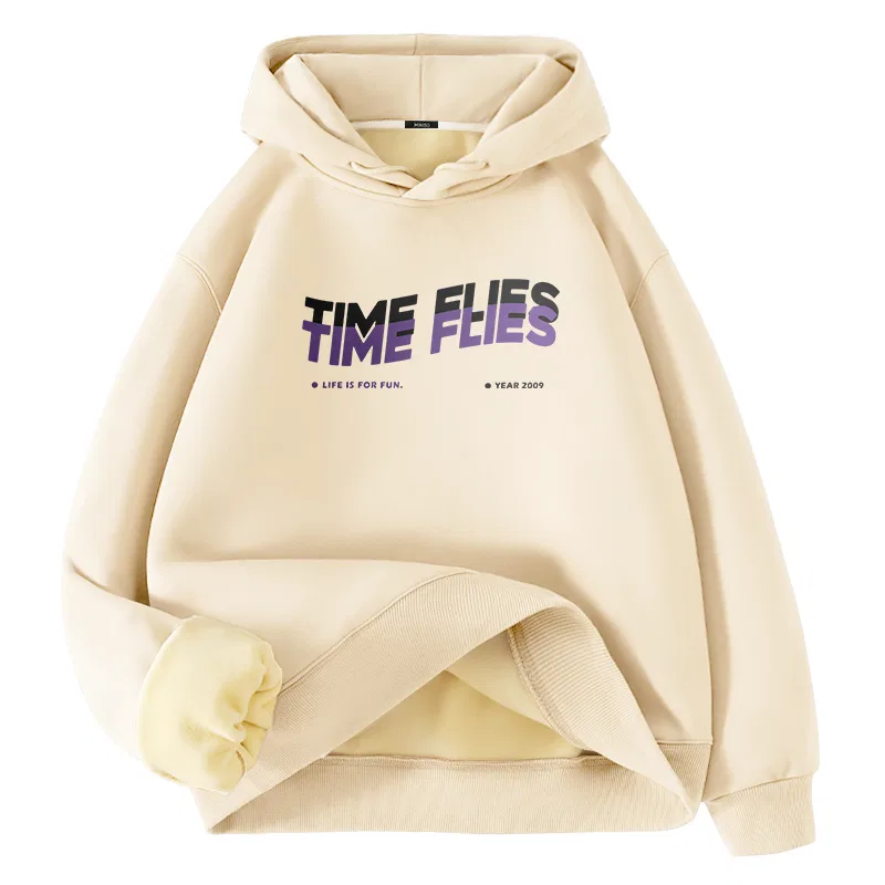 Детский худи с капюшоном на флисе MINISO, Light Beige (Time Letter)