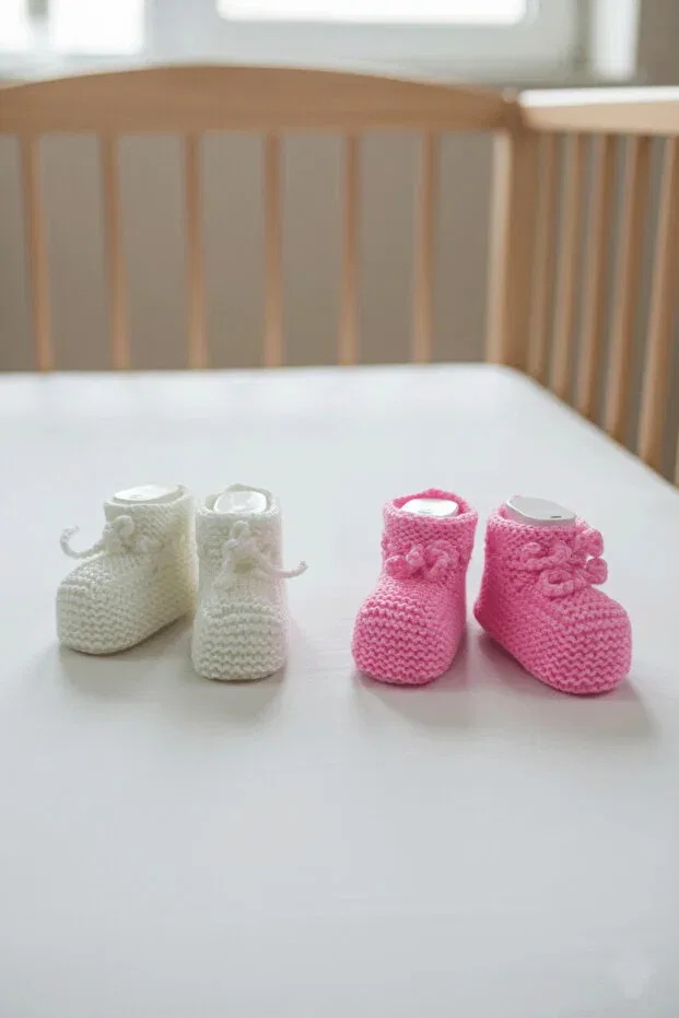 Детские пинетки для новорожденных вязаные Hiciw, Pink & White — фото 2
