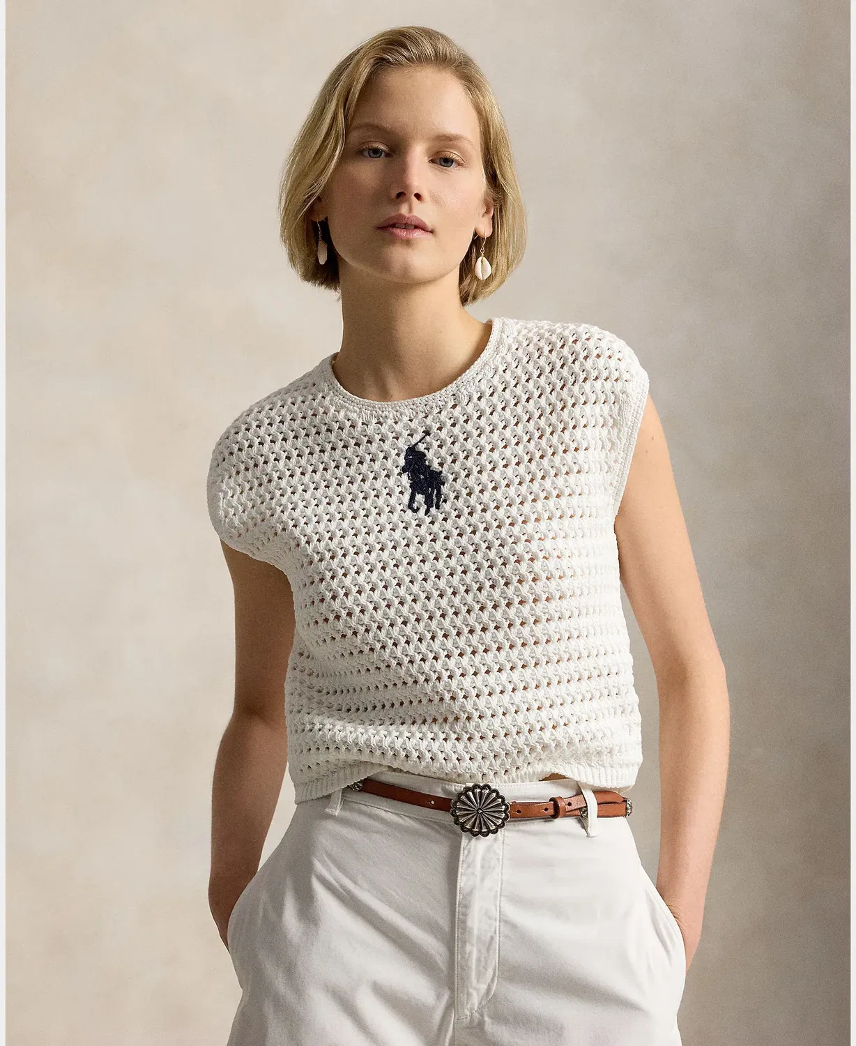 Женский джемпер с коротким рукавом Big Pony Polo Ralph Lauren, Белый