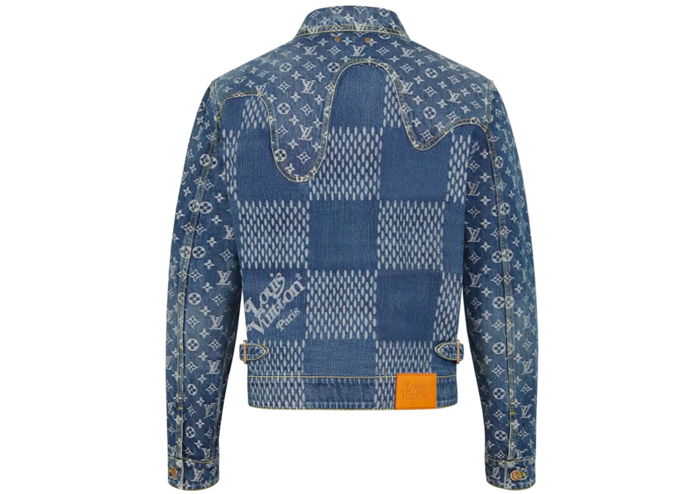 Мужская джинсовая куртка с рисунком Giant Damier Waves Louis Vuitton, Indigo — фото 2