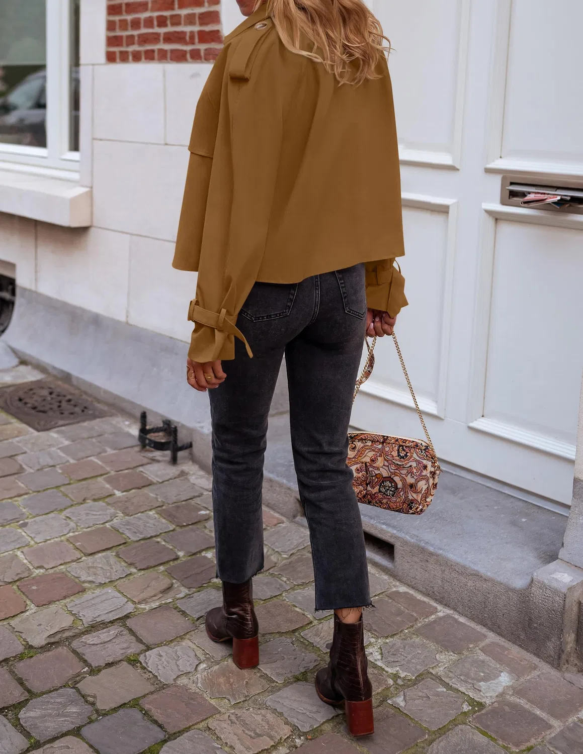 Женское пальто-тренч с длинным рукавом и двубортной застежкой, Dark Khaki — фото 4