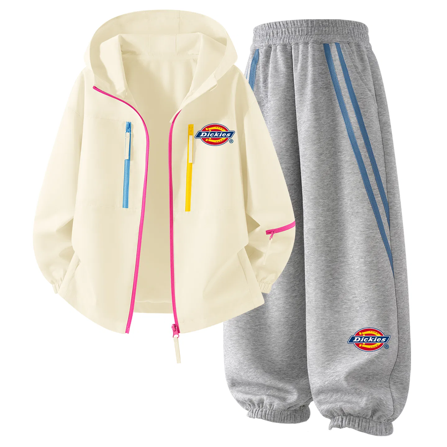 Детский спортивный костюм с капюшоном Dickies, Silicone Logo K Dawn White+Logo Thick K_Right Lower Light Heather Gray
