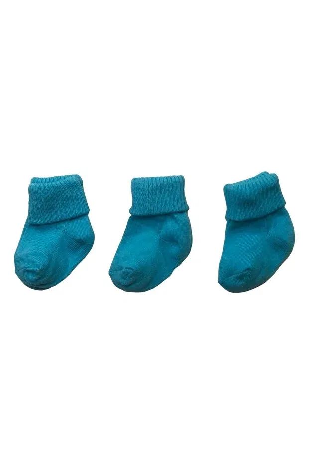 Детские носки для новорожденных хлопковые набор 3 шт Solid color 3-piece cotton flexible baby socks with cuffs Neocotton, Turquoise