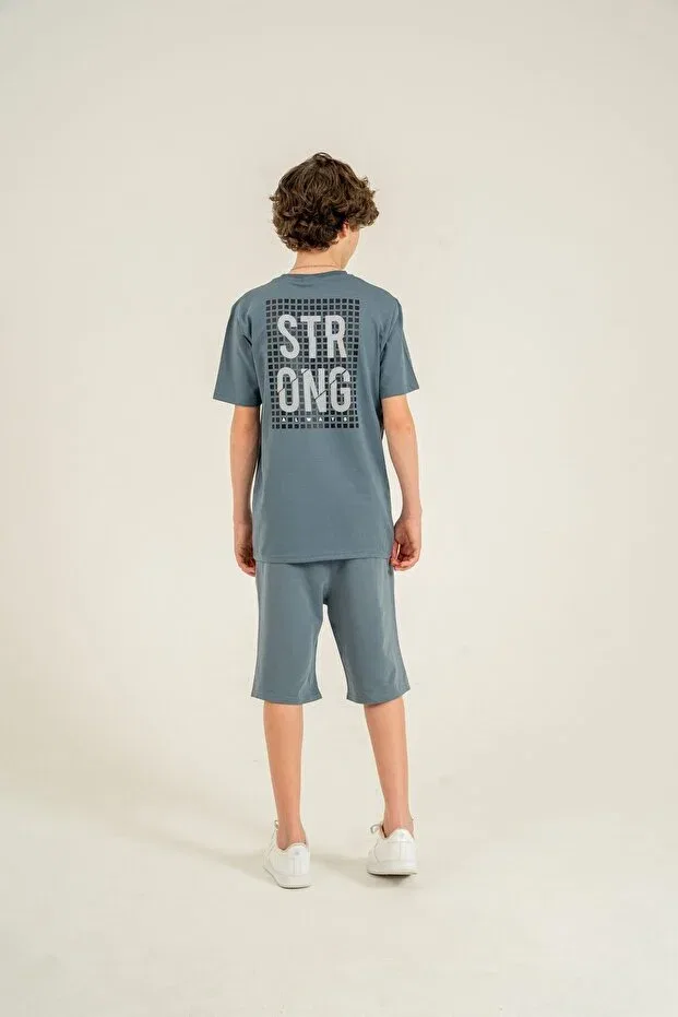 Детский комплект для мальчиков с принтом Strong Printed Boys' Shorts with Pendant - T-Shirt Mışıl Kids, Medium Gray — фото 4